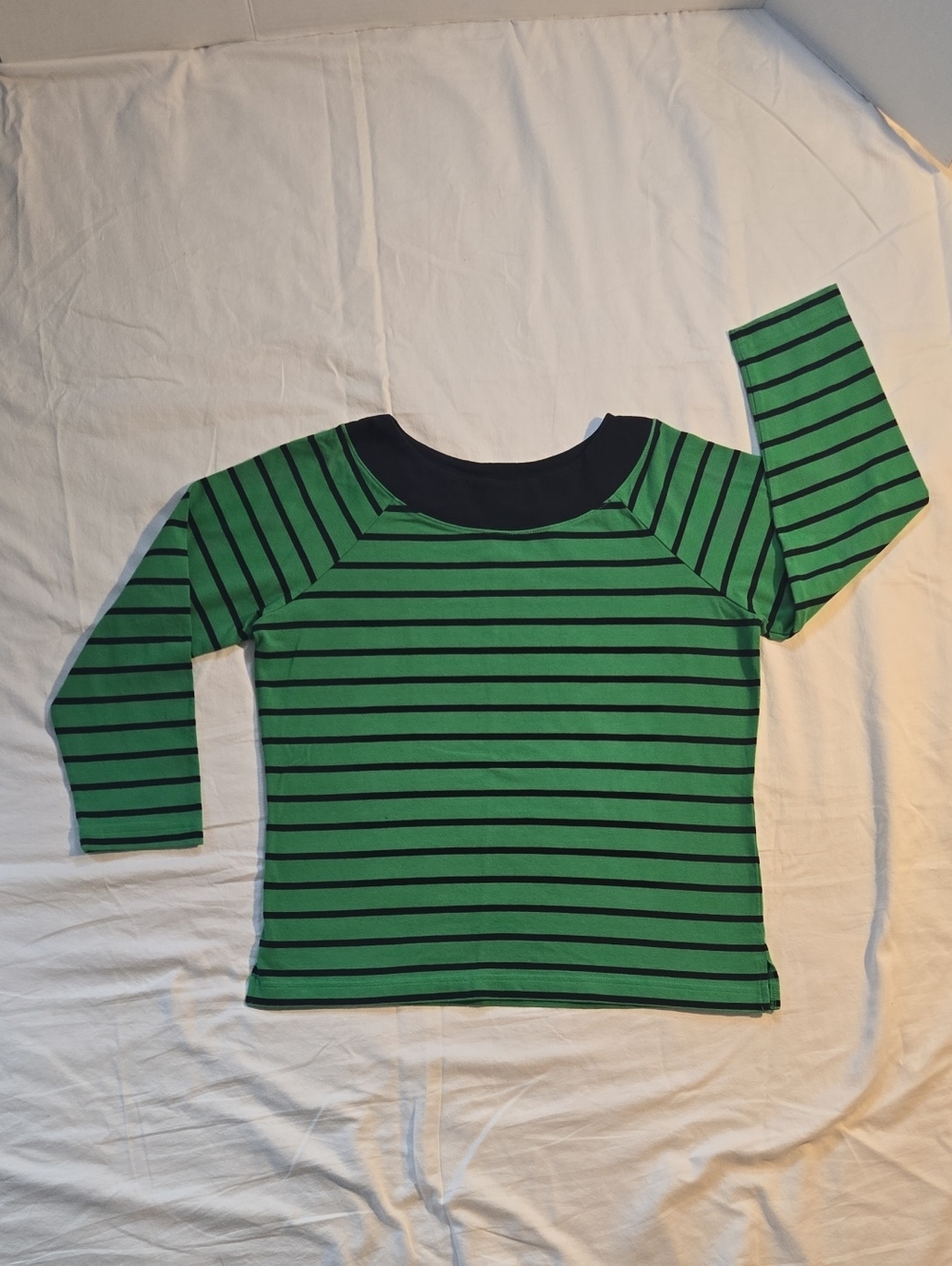Rafaella Green with Black Striped Long-Sleeve Tee